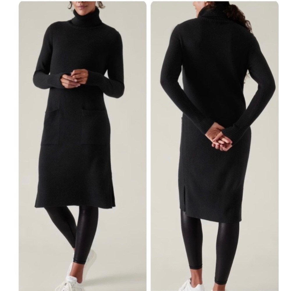 Athleta 2023 Alpine Size XS Turtleneck Long Sleeve Knit Sweater Dress in Black - Picture 16 of 16